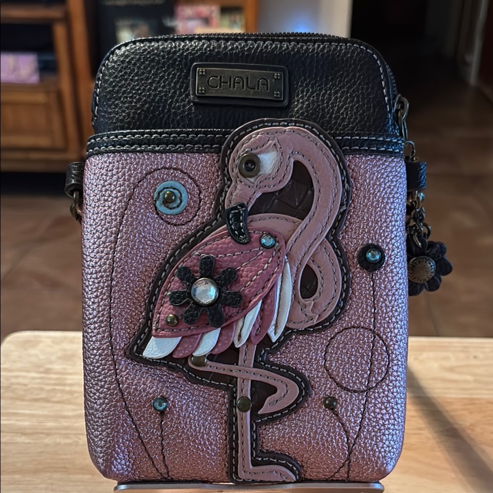 Chala Flamingo Crossbody Bag with Floral Accents